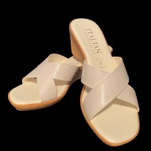 Italian Shoemakers White Wedges, Size 8, 100% Manmade in Italy